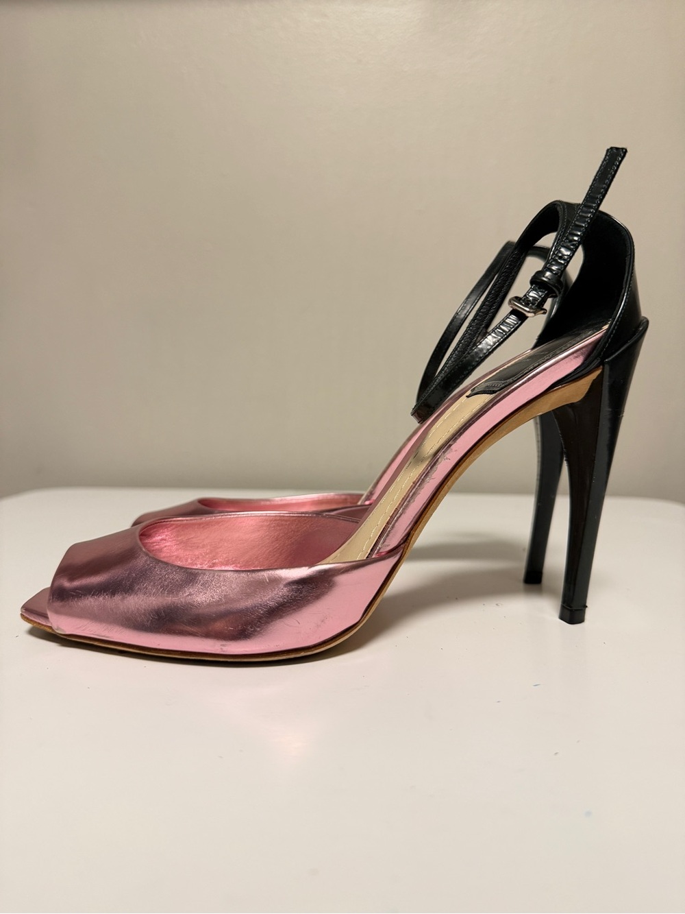 Christian Dior Metallic Pink Open Toe Pumps Heels Slingbacks Sandals US 9.5 UK 7